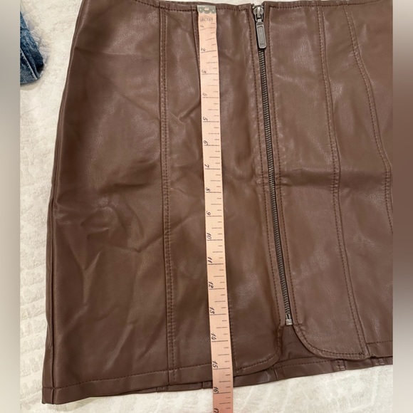 Free People Layla Faux Leather Miniskirt in Brownstone - Picture 7 of 7
